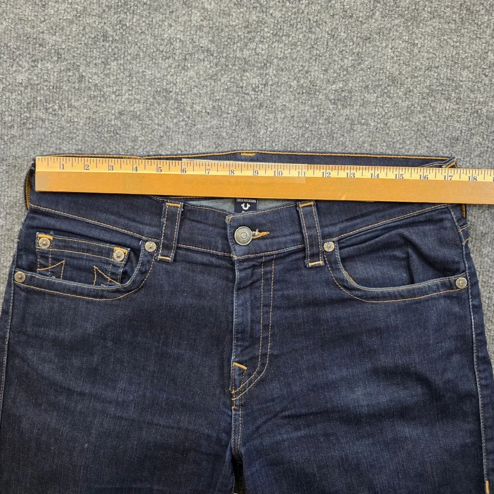 True Religion Geno Relaxed Slim Jeans Men 34X33 Dark Blue No Flap Stitch Stretch